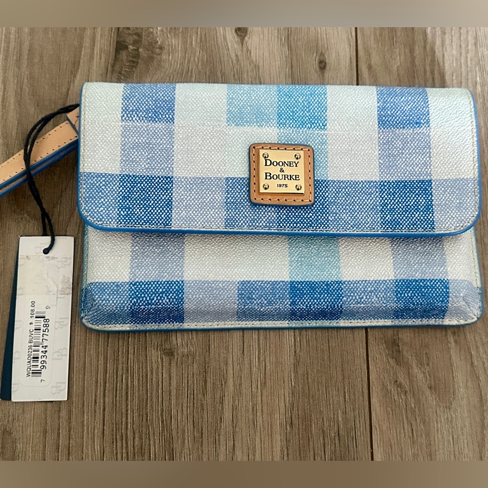Dooney & Bourke Blue and White Plaid Clutch